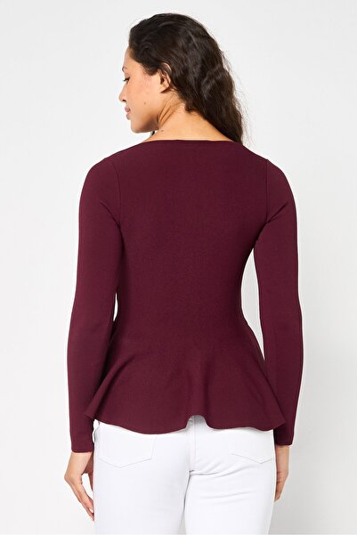 Stella McCartney Women Sweetheart Neckline Long Sleeves Plain Top, Maroon