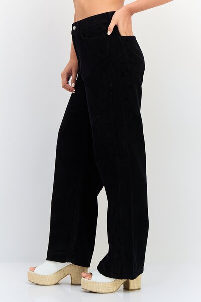 Threadbare Women Regular Fit Textured Corduroy Pants, Black