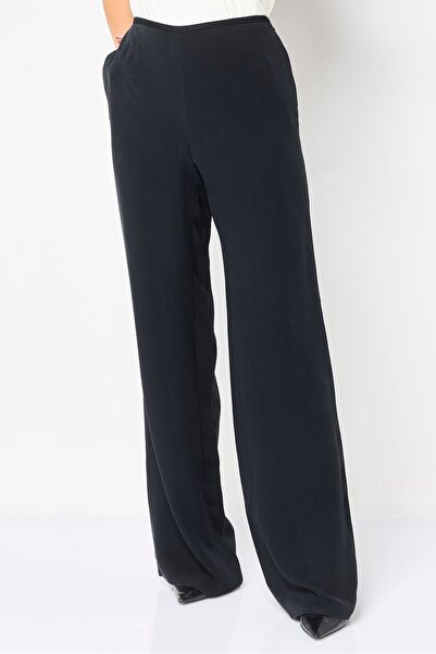 Emporio Armani Women Regular Fit Solid Wide Leg Pants, Black