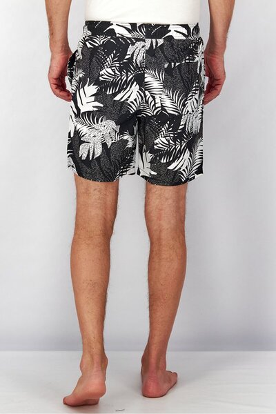Piping Hot Men Allover Print Drawstring Board Shorts, Black and White
