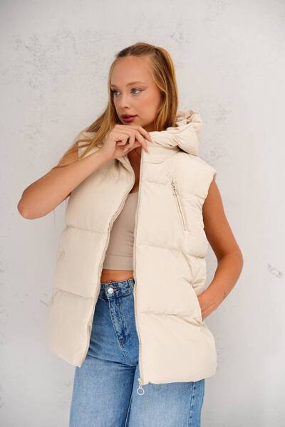 MEYASU Women's 3-Pocket Hooded Sleeveless Puffer Vest