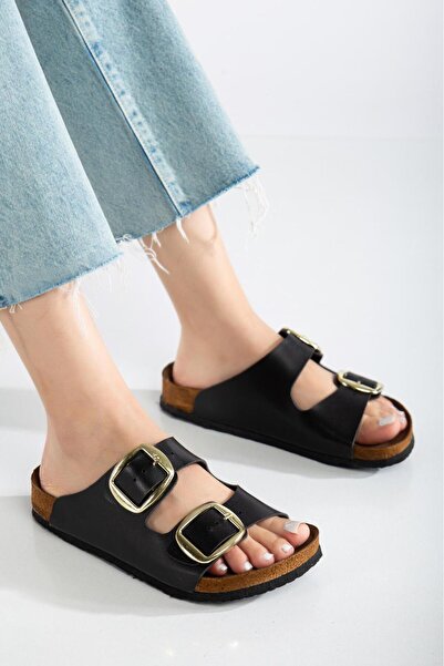 Genetti Women's Double Gold Buckle Comfortable Casual Stylish Slippers