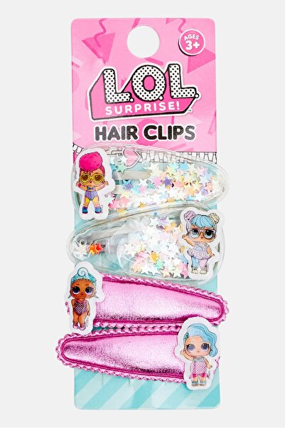 L.O.L. SURPRISE Kids Girl 4 Pieces Embellished Hair Clip Set, Pink/Transparent Combo
