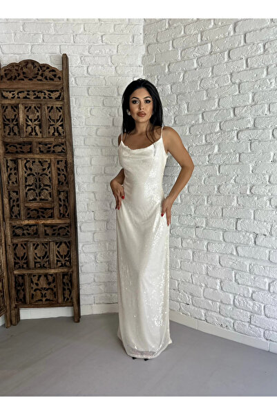 moneta boutique Women's Slim Strap Long Sequined Designer Dress