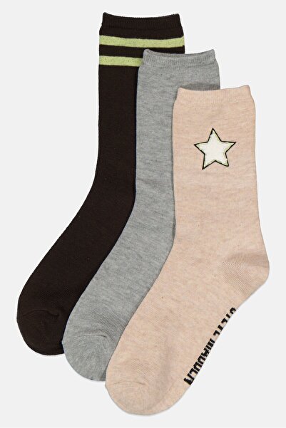 Steve Madden Women 3 Pair Brand Logo Crew Socks, Multicolor