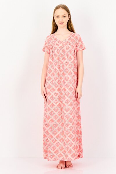 Zivame فستان نوم نسائي بأكمام قصيرة وطبعة كاملة، متعدد الألوان