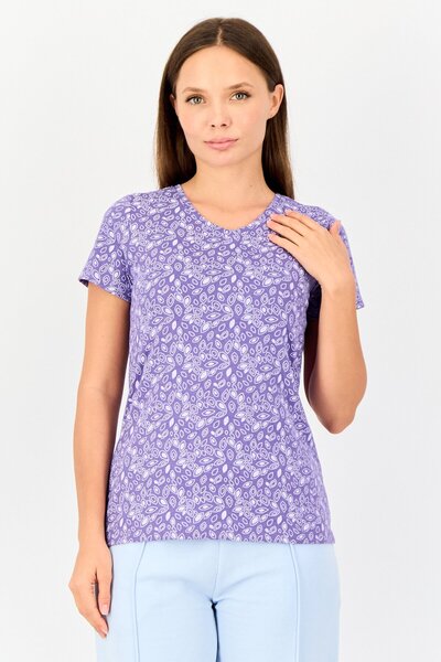 Zivame Rosaline x Women Crew Neck Allover Print Short Sleeve Sleepwear Top, P...