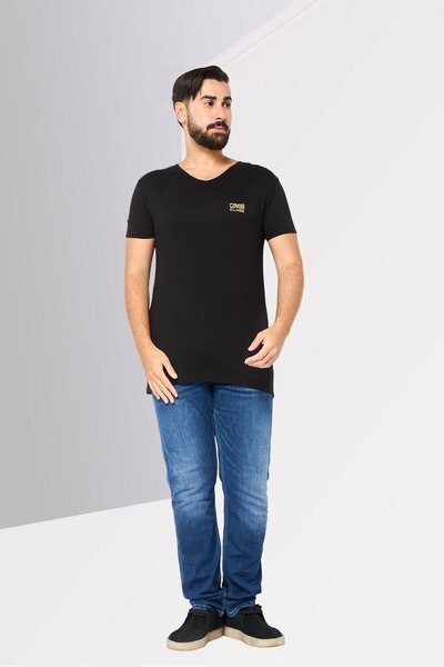 Cavalli Class Men V Neck Short Sleeve Brand Logo T-Shirt, Black