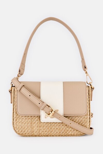 Anne Klein حقيبة كتف نسائية بشعار العلامة التجارية، لون بني