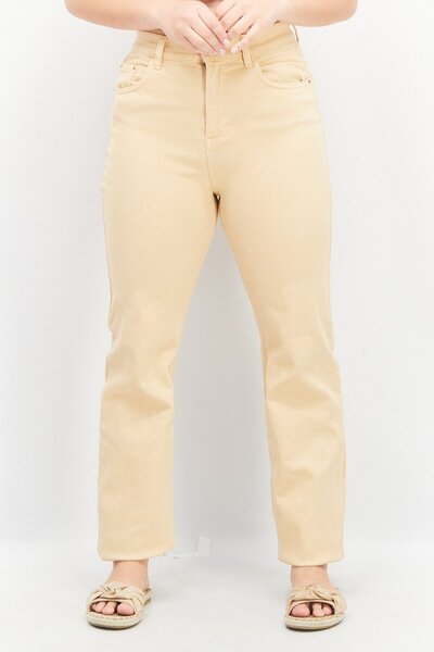 Don't Call Me Jennyfer Women Straight Fit Textured Pants, Beige