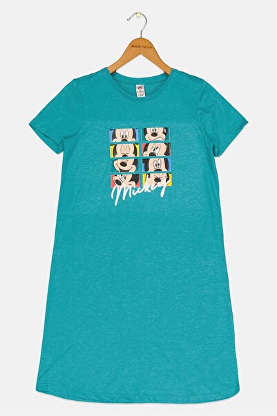 Zivame x Disney Kids Girl Mickey Mouse Print Sleepwear Dress, Baltic