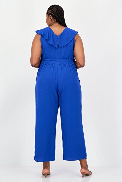 LONDON TIMES Women Plus Size Solid Sleeveless Jumpsuit, Blue