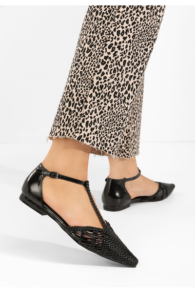 B T Shoes Paisley V2 black pointed toe ballet flats