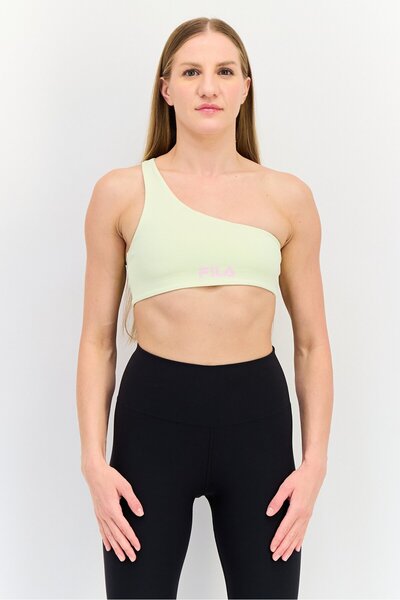 FILA حمالة صدر رياضية غير مبطنة بشعار العلامة التجارية للنساء، أصفر باهت