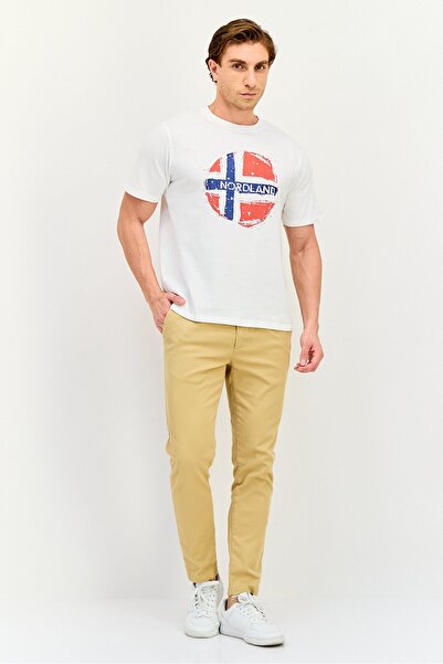 Nordland Men Crew Neck Short Sleeve Graphic Print T-Shirt, Off White