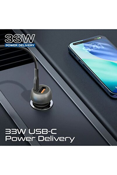 Promate 33W Power Delivery Dual Port Car Charger Combo with 60W Fast Charging USB-C cable