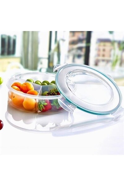 OLLEVRA 3-Compartment 1.35 Liter Round Food Storage Container with Leak-Proof Seal and Lockable Lid LC-500