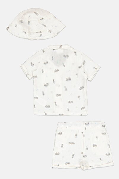 Lily & Jack Toddlers Boy 3 Pieces Allover Print Shirt And Shorts With Bucket Hat Set, Multicolor