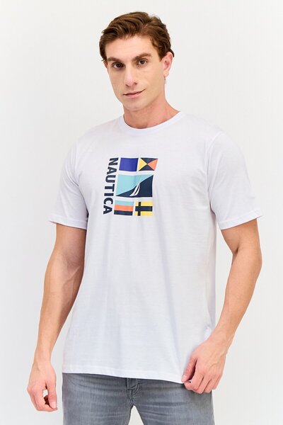 Nautica Men Crew Neck Short Sleeves Graphic Print T-Shirt, White