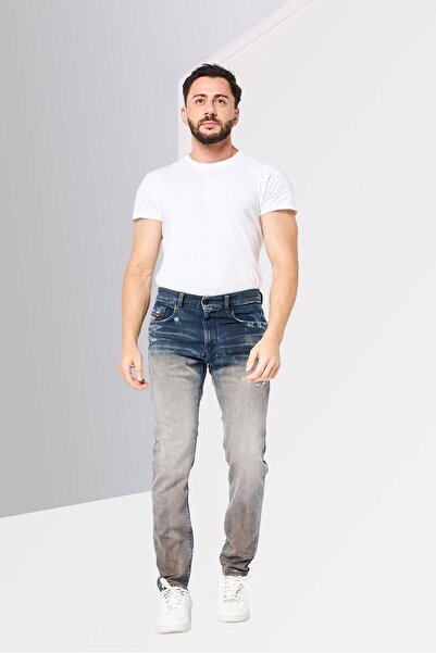 Diesel Men Tapered Fit Washed Stretchable Denim Jeans, Blue
