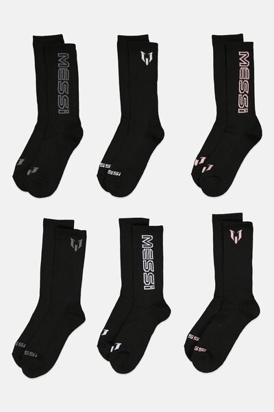 MESSİ Men 6 Pairs Brand Logo Cushioned Crews Socks, Black