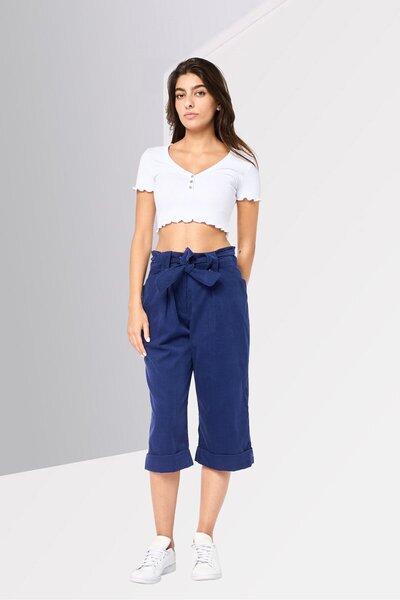 Harmont & Blaine Women Regular Fit Plain Capri Pants, Navy