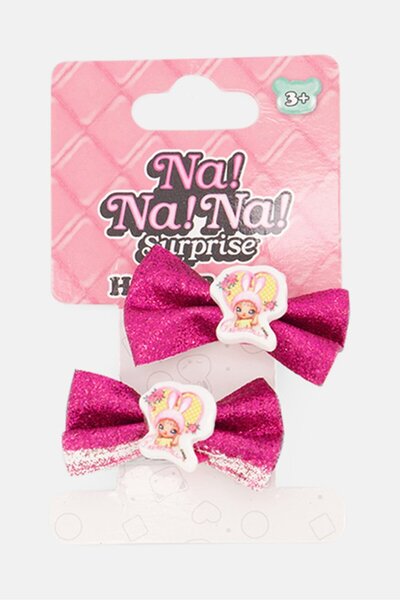 Kid Land Kids Girl 2 Piece Textured Hair Bows, Metallic Pink