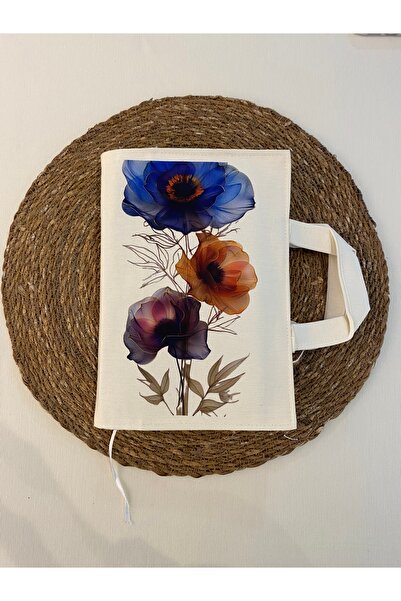 DUTTDİKİM Ekru Scandinavian Flowers 17X24 cm Stain-Resistant Book Bag - Minim...