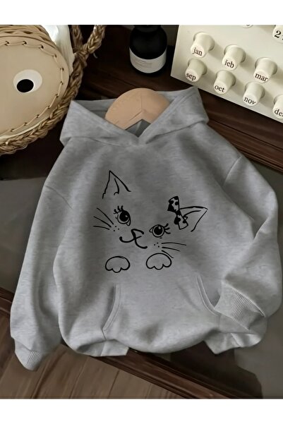 FUFLUNS سويت شيرت بقلنسوة كبير الحجم مطبوع عليه قطة لطيفة للجنسين للنساء/الرجال
