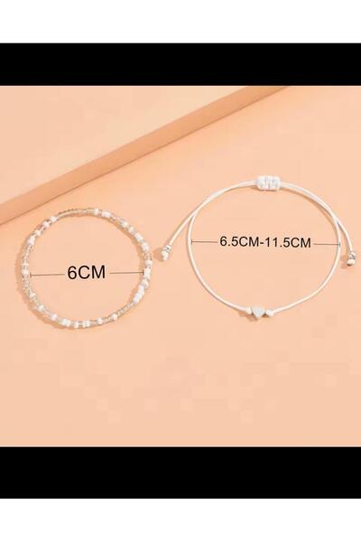 Arescollection Elegant Stylish Silver Color Heart 2-Piece Ankle Bracelet