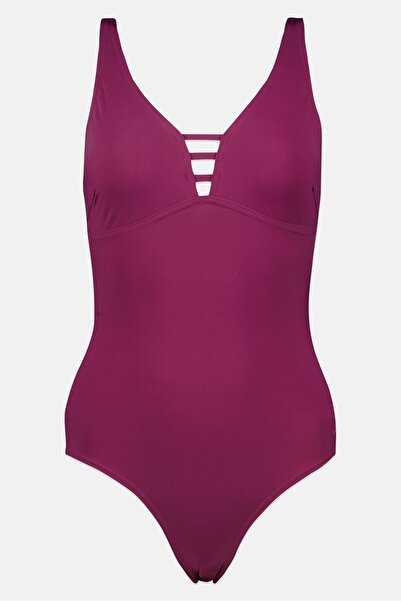 SPEEDO قطعة واحدة نسائية غير مبطنة مطرزة بشعار، أرجواني