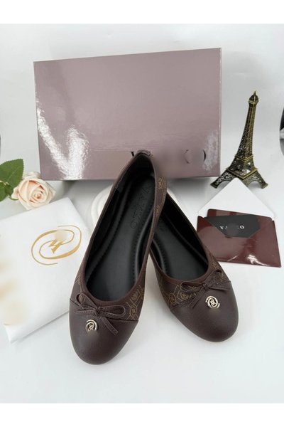 Golden Women's Monogram Patterned Ballerinas