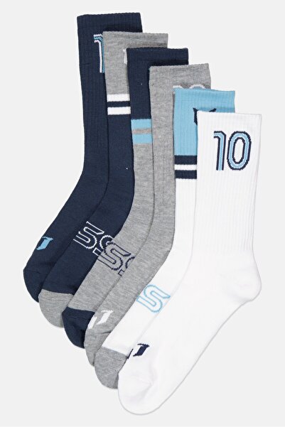 MESSİ Men 6 Pairs Brand Logo Cushioned Crews Socks, Multicolor