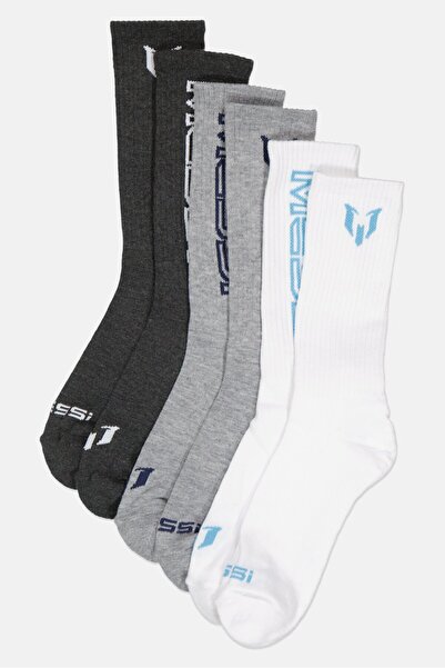 MESSİ Men 6 Pairs Brand Logo Cushioned Crews Socks, Multicolor