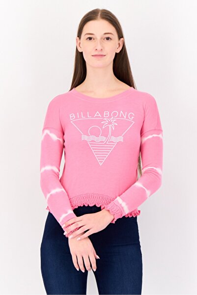 BİLLABONG Women Crew Neck Long Sleeves Brand Logo Sweatshirt, Pink