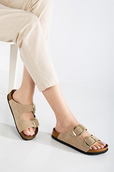 Genetti Women's Double Gold Buckle Comfortable Casual Slippers