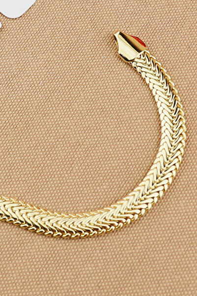 Keyifli Hayaller Xuping Vip Marka Sade Kalın Şık Balık Sırtı Model Zincir Bileklik Altın Rengi Kararmaz 19cm En 8mm