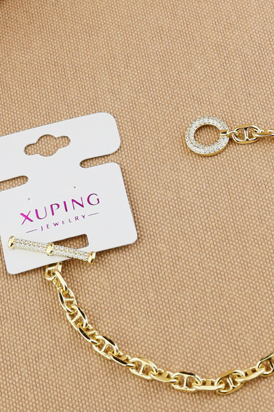 Keyifli Hayaller Xuping Vip Zirkon Taşlı Düğme Model Gemici Kilit İnce Zincir Bileklik Altın Rengi Kararmaz 18cm