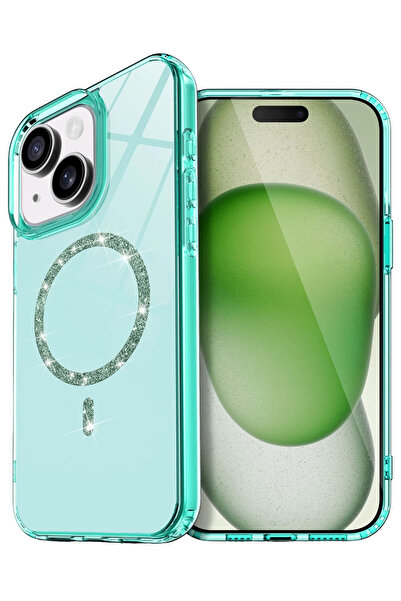 NewFace غطاء Apple iPhone 15 Plus Live Diamond Magsafe - أخضر HNZRN
