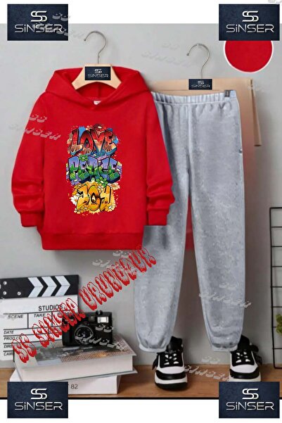 SS SİNSER Детски унисекс комплект спортен екип с качулка и специален принт „L...