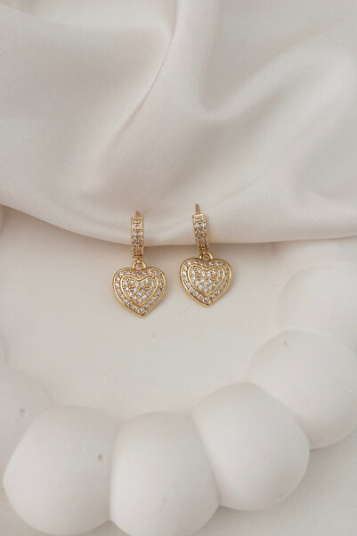 Narflake Zirkon Taş İşlemeli Vip Seri Kalpli Tasarım Kadın Küpe