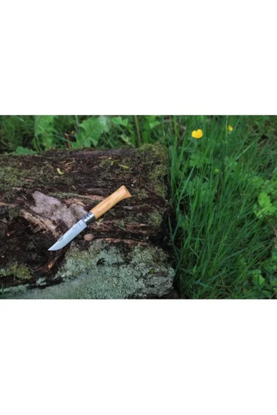 Opinel Pocket Knife N°08 with Sheath, Stainless Steel, 8.5 cm, 'Tradition Luxe', Olive -