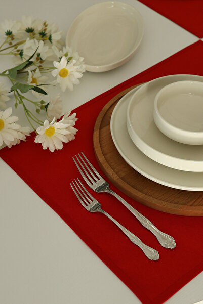 Yakacihome 4-Piece Pera Red Duck Linen Washable, Stain-Resistant Supla American Service Set with Piping Detail