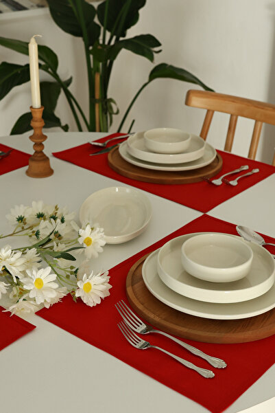 Yakacihome 4-Piece Pera Red Duck Linen Washable, Stain-Resistant Supla American Service Set with Piping Detail