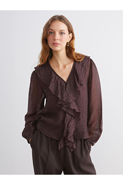 LC Waikiki Sparkling Choices from Shining Store | V-Neck Ruffled Chiffon Blouse