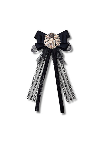 pegu baby collection BROOCH- SHİNE SERİ SİYAH KURDELE BROŞ,OKUL İŞ , GÖMLEK C...