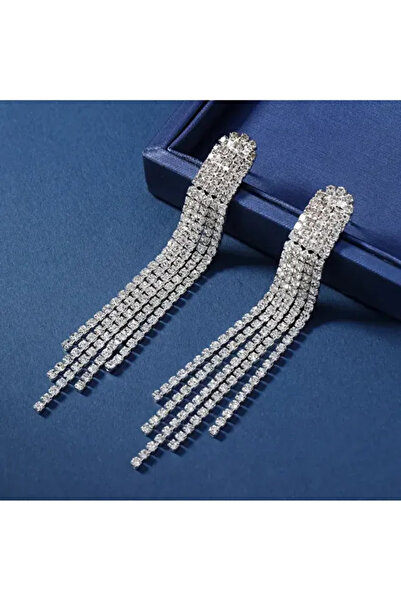 BİJUTERRİ Küpe Tül Küpe Zirkon Taşlı Düğün Nişan Özel Küpe Davet Aksesuarı