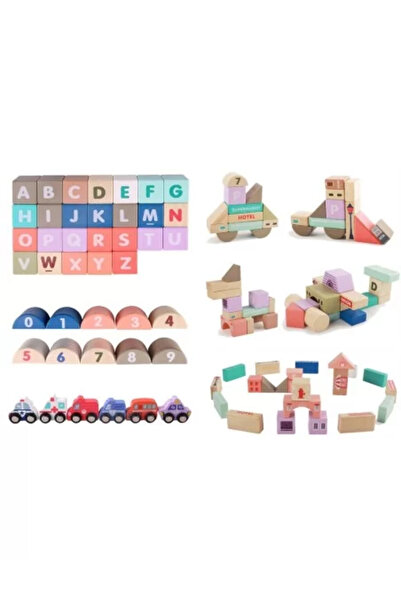 LeanToys City-style wooden puzzle set for children, with numbers and letters blocks, 162 pcs,