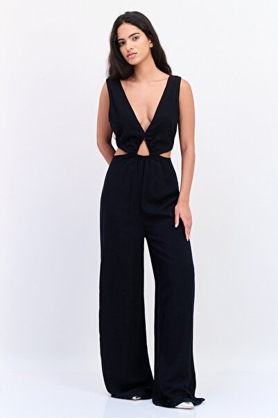 Koton Ole x Women Solid Sleeveless Cut-Out Detail Jumpsuit, Black