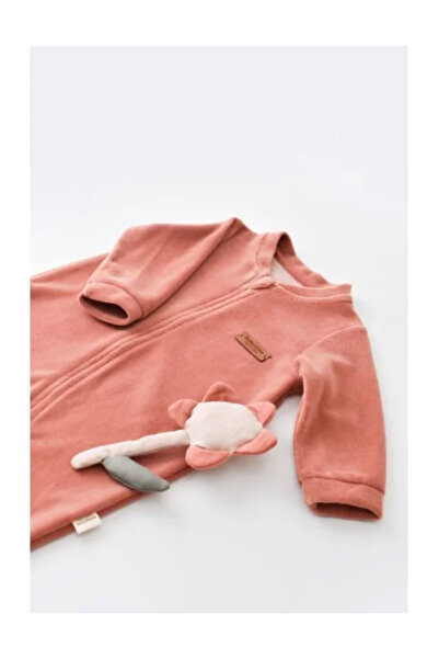 BabyCosy Long-sleeve baby jumpsuit with zipper, 80% cotton and 20% polyester - Brick color